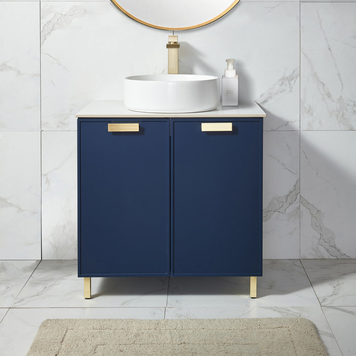 Ebern Designs Leaann 30" Blue Modern 2-Door Free-standing Vessel Sink ...